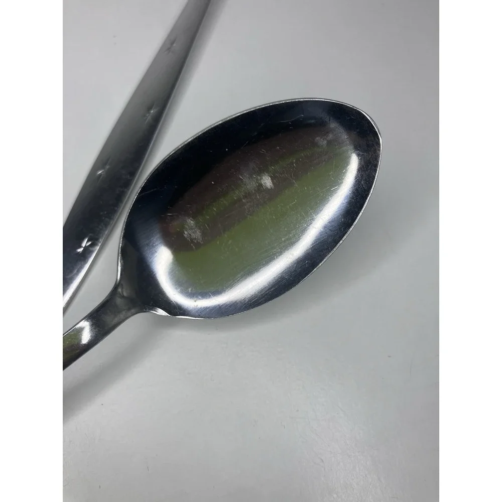 VTG Heavenly Star Stainless Flatware‎ Japan Starburst 2 Serving Pcs Spoon Fork